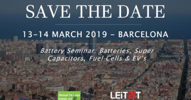 Save the date! 13-14 March 2019: Battery Seminar organized by Shmuel De-Leon Energy and Leitat Save the date! 13-14 March 2019: Battery Seminar organized by Shmuel De-Leon Energy and Leitat